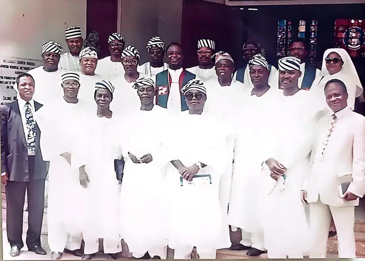 Members and guests gathered for a group photograph inside the church